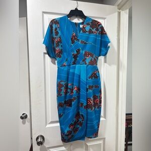 Elegant Blue Patterned Kimono Wrap Dress